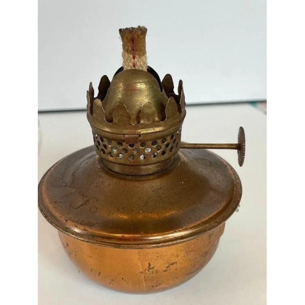 Vintage Brass Miniature Finger‎ Oil Lamp with Clear Glass Hurricane Chimney
